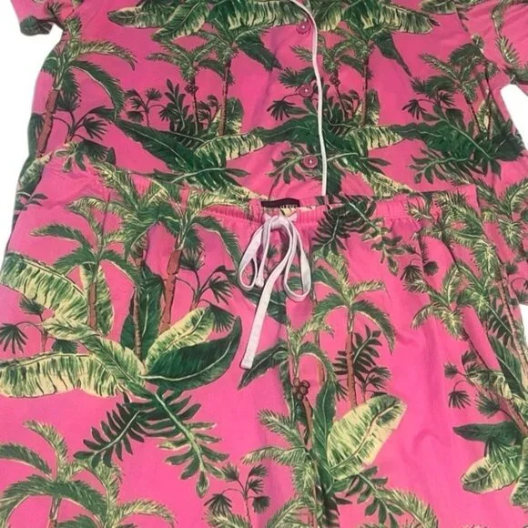 Room Service Pink & Green Palm Tree Print Pajama Set Size XXL - Picture 6 of 12